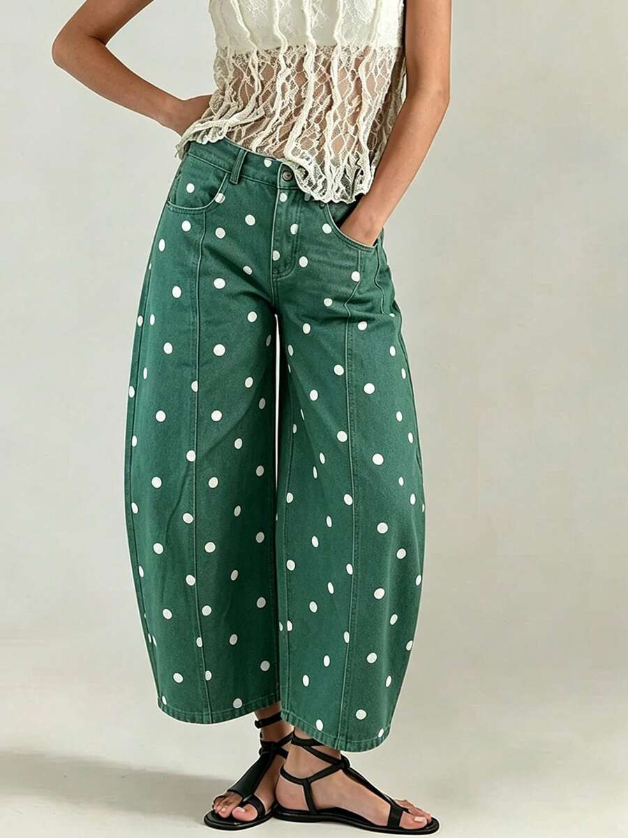 LocalWomen's Denim Pants With Pockets Casual Loose Stylish Polka Dots Mid Rise Jean Summer Countr... | SHEIN