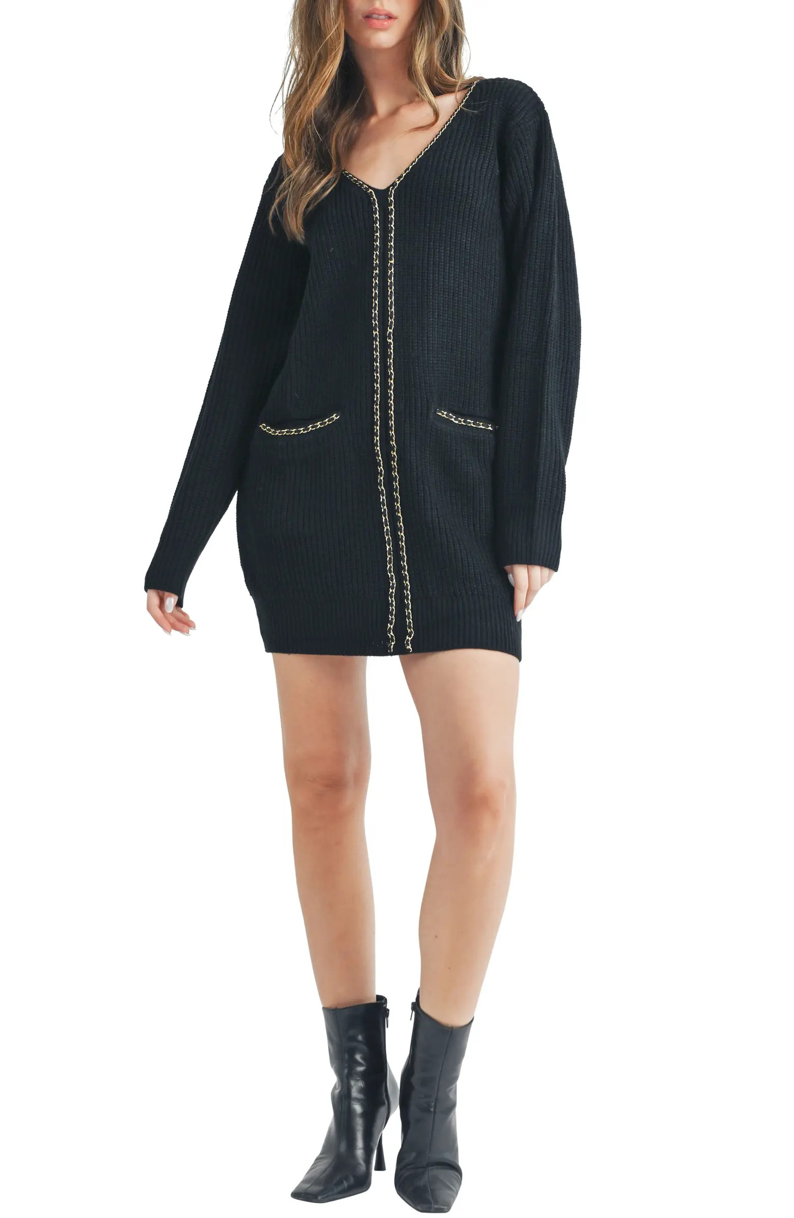 All in Favor Chain Detail Long Sleeve Minidress | Nordstrom | Nordstrom
