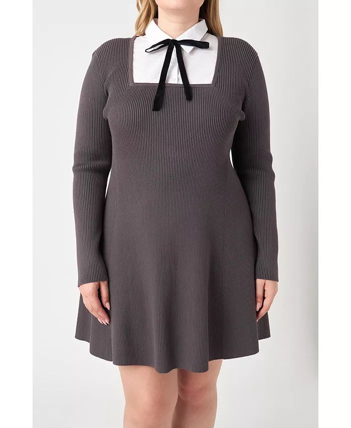 English Factory Women's Plus size Mixed Media Fit and Flare Sweater Dress - Macy's | Macys (US)