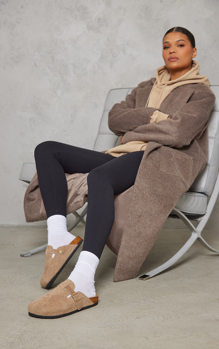 Beige Faux Suede Buckled Mule Cloggs | PrettyLittleThing US