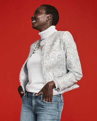 Women's Silver Sequins Tweed Jacket in Metallic | Chico's | Chico's