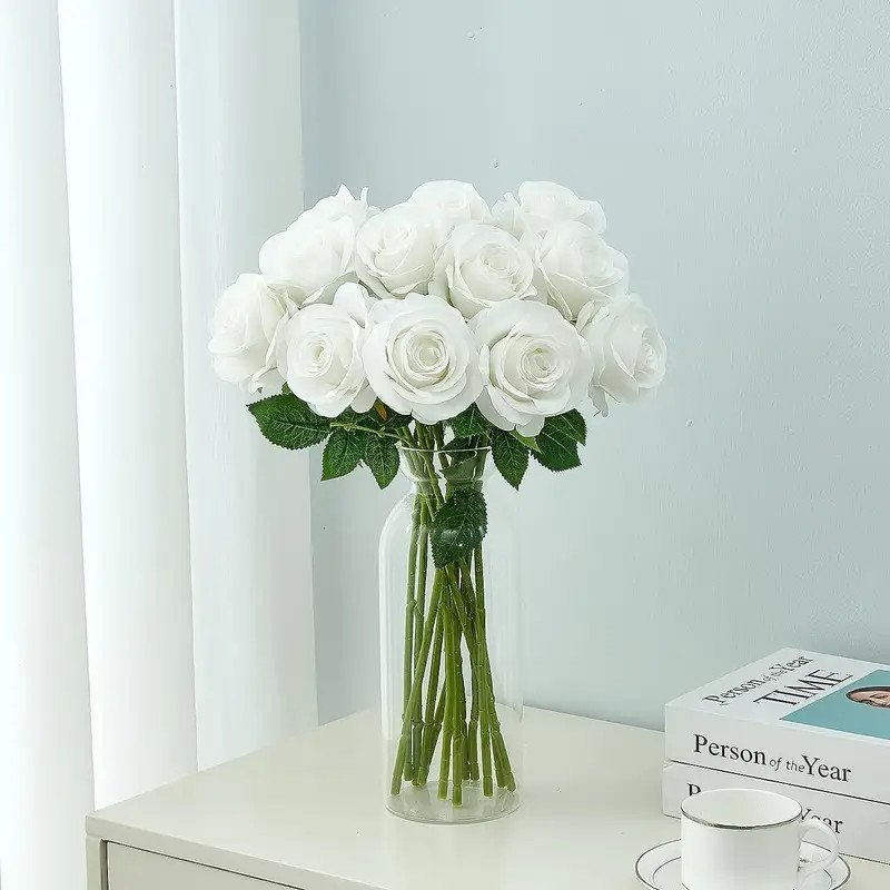 White Roses Artificial Flowers Faux Rose Flower Long Stems - Temu | Temu Affiliate Program