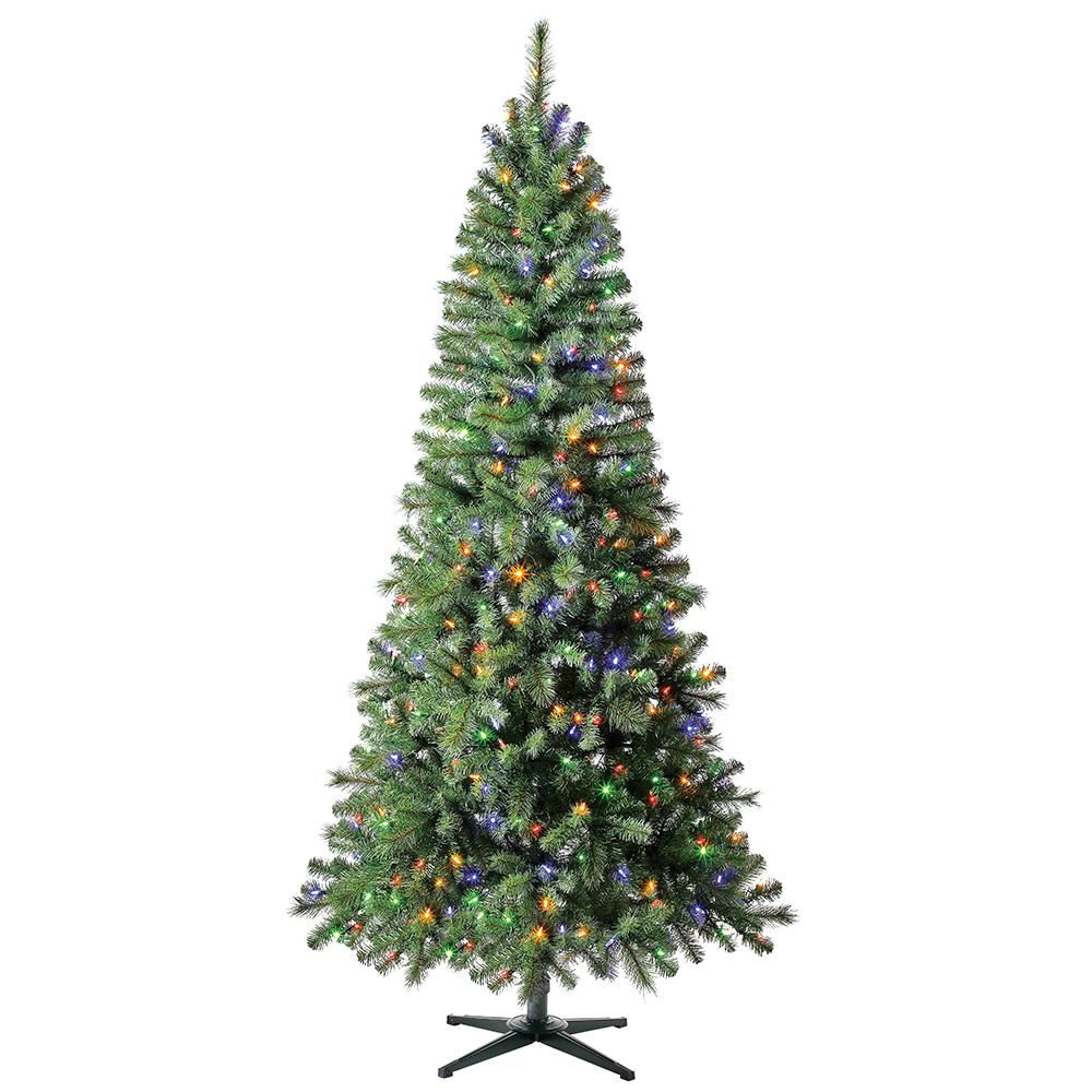 7 ft Wesley Long Needle Pine Slim LED Pre-Lit Artificial Christmas Tree with 350 Color Changing L... | The Home Depot