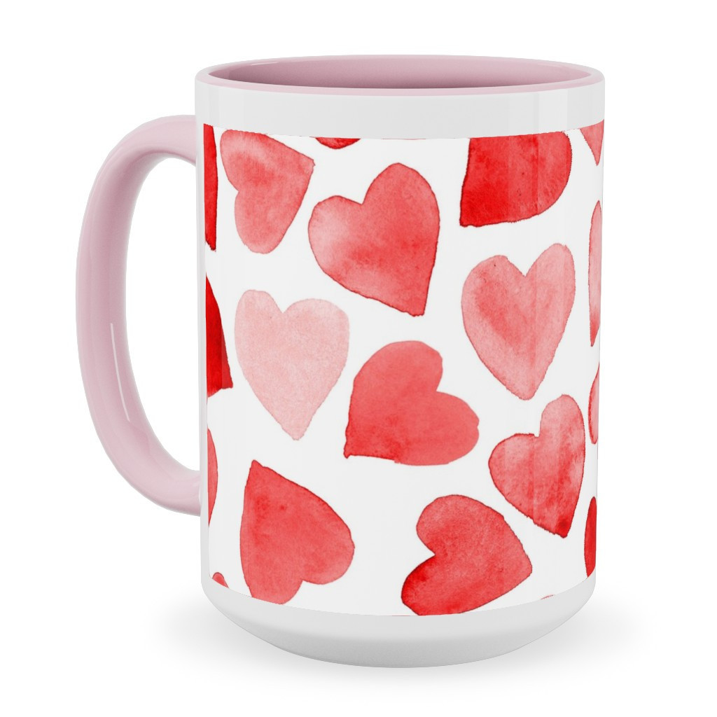 Pink Ceramic Mugs: Red Hearts Watercolor - Red Ceramic, 15oz | Shutterfly
