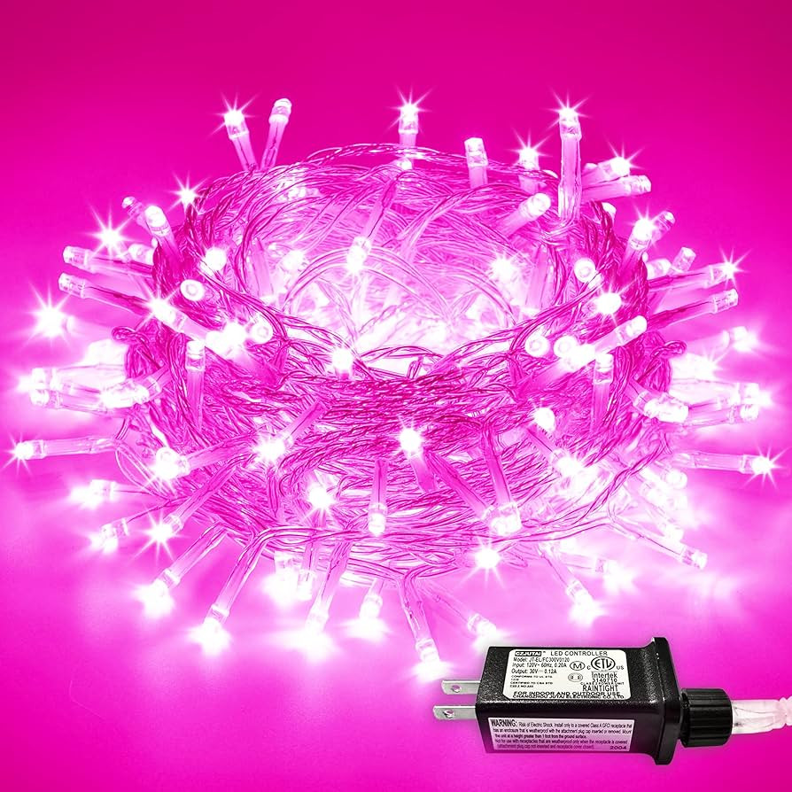 JMEXSUSS Pink Lights for Valentines Day Decor, 200 LED Pink Christmas Lights Clear Wire, 66ft Pin... | Amazon (US)
