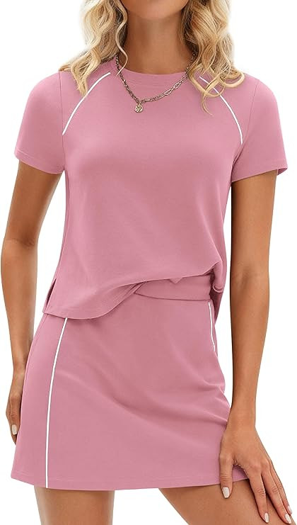 PRETTYGARDEN Women's 2026 Summer 2 Piece Skirt Sets Short Sleeve Shirts Tops Skorts Matching Work... | Amazon (US)