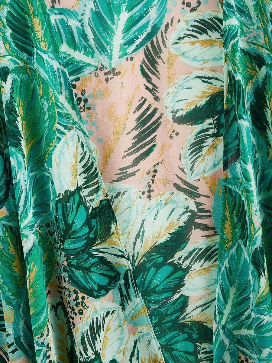 SHEIN Tropical Asymmetrical Hem Tassel Detail Kimono | SHEIN