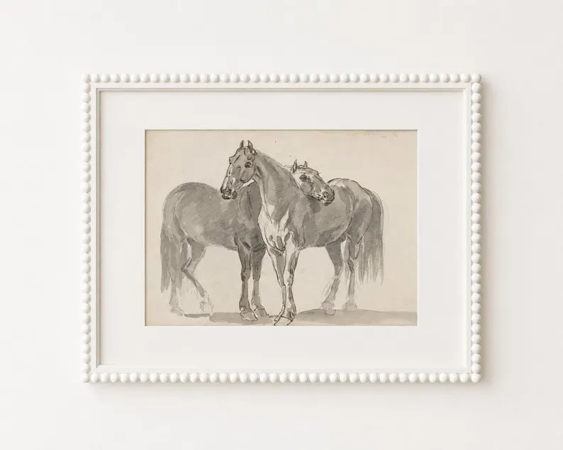 Vintage Horse Sketch Watercolor Art Print, Antique Equestrian Wall Decor, Neutral Grandmillennial... | Etsy (Global)