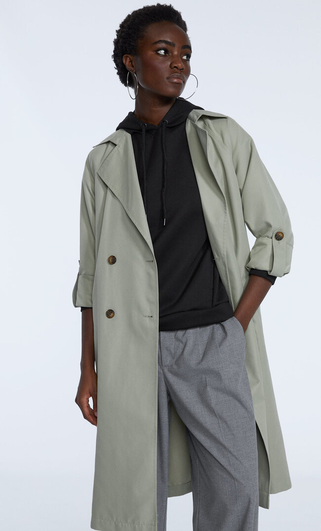 Long flowing trench coat - Women's fashion | Stradivarius United Kingdom | Stradivarius (UK)