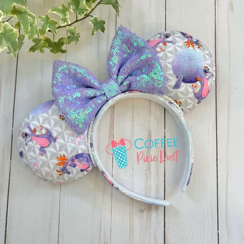 Figment Epcot Inspired Mouse Ears, Purple Dragon, Sewn Ears, Sequin Bow, Epcot Ears - Etsy | Etsy (US)