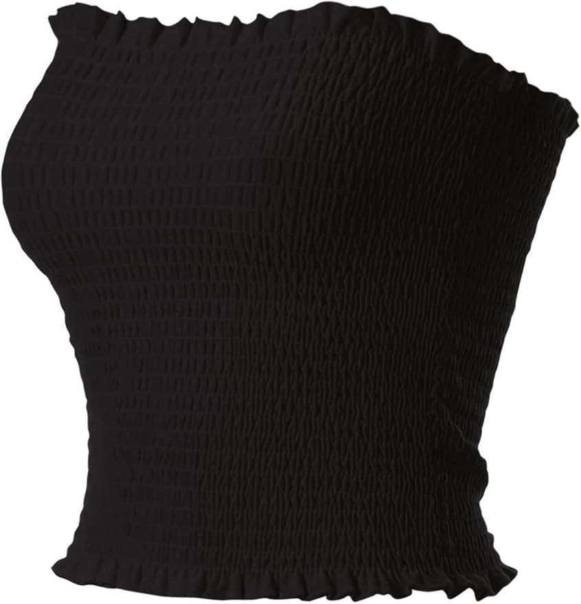MixMatchy Women's Ruffled Smocking Crop Tube Tops Summer Casual Bandeau Top | Amazon (US)