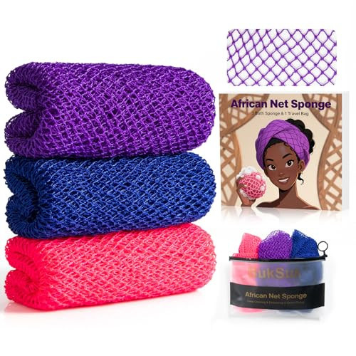 BukSuk African Net Sponge Authentic - 3 Pieces African Exfoliating Net Sponge for All Skin Types, Exfoliating Shower Body Scrubber, Ideal for Face & Body Daily Use, Durable, Gentle Exfoliation | Amazon (US)