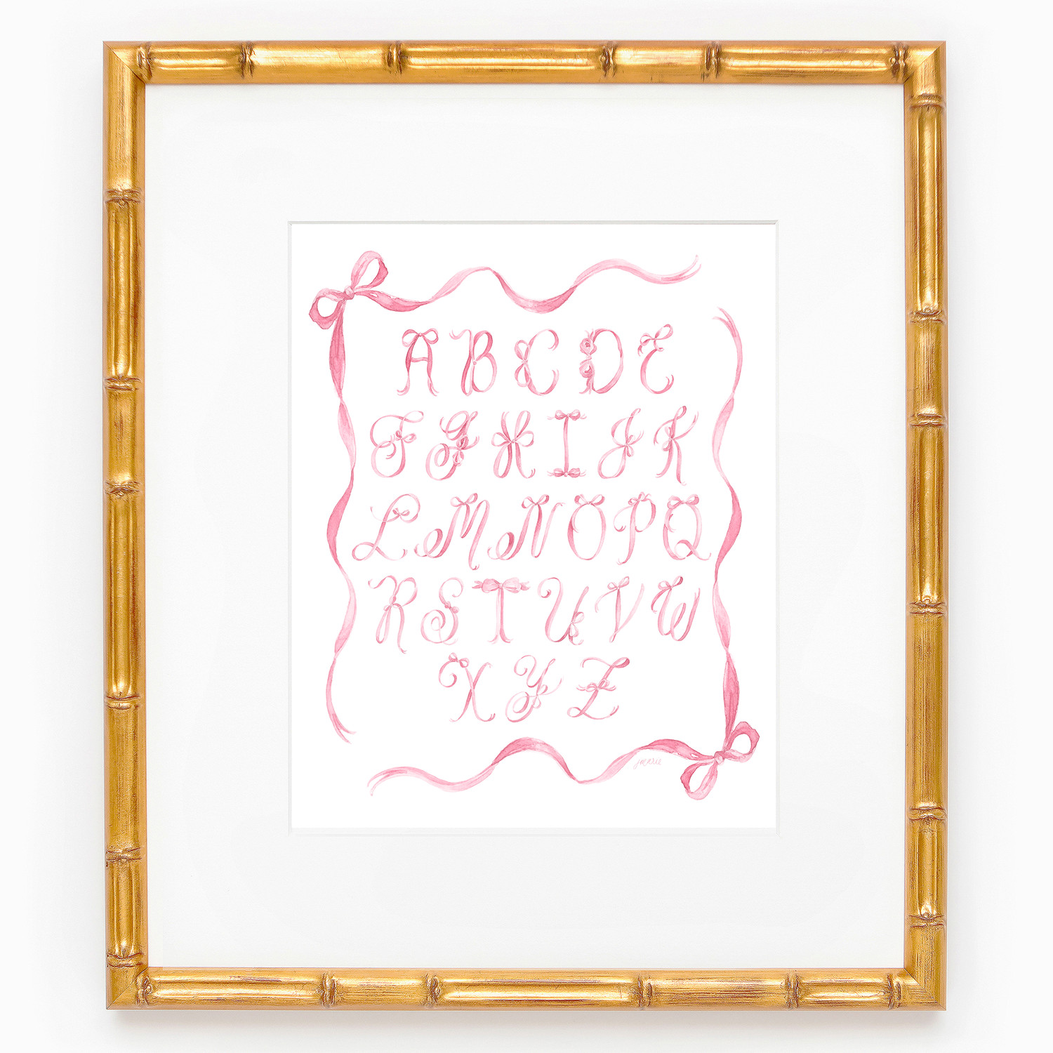 Ribbons and Bows Pink Watercolor Alphabet Art Print — Simply Jessica Marie | Simply Jessica Marie