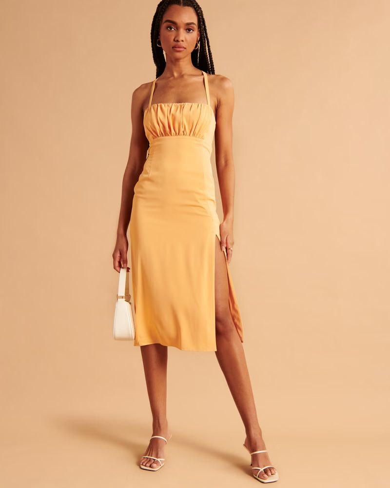 Women's Ruched Midi Dress | Women's New Arrivals | Abercrombie.com | Abercrombie & Fitch (US)