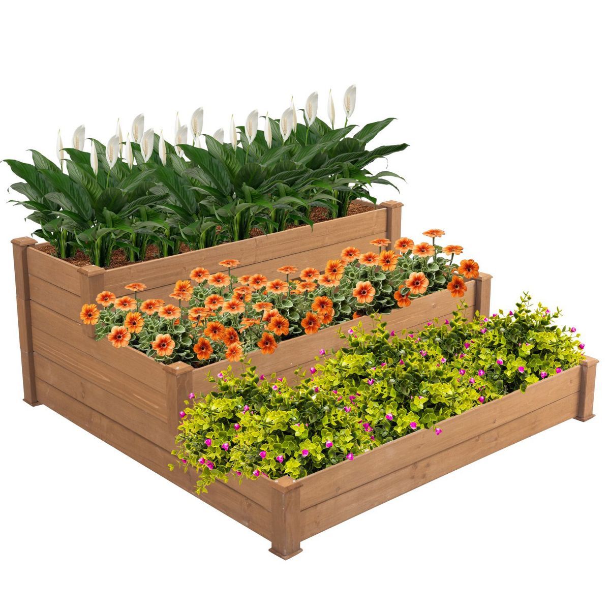 3-tier Wooden Outdoor Natural Garden Bed, Raised Patio Flower Box - The Pop Home | Target