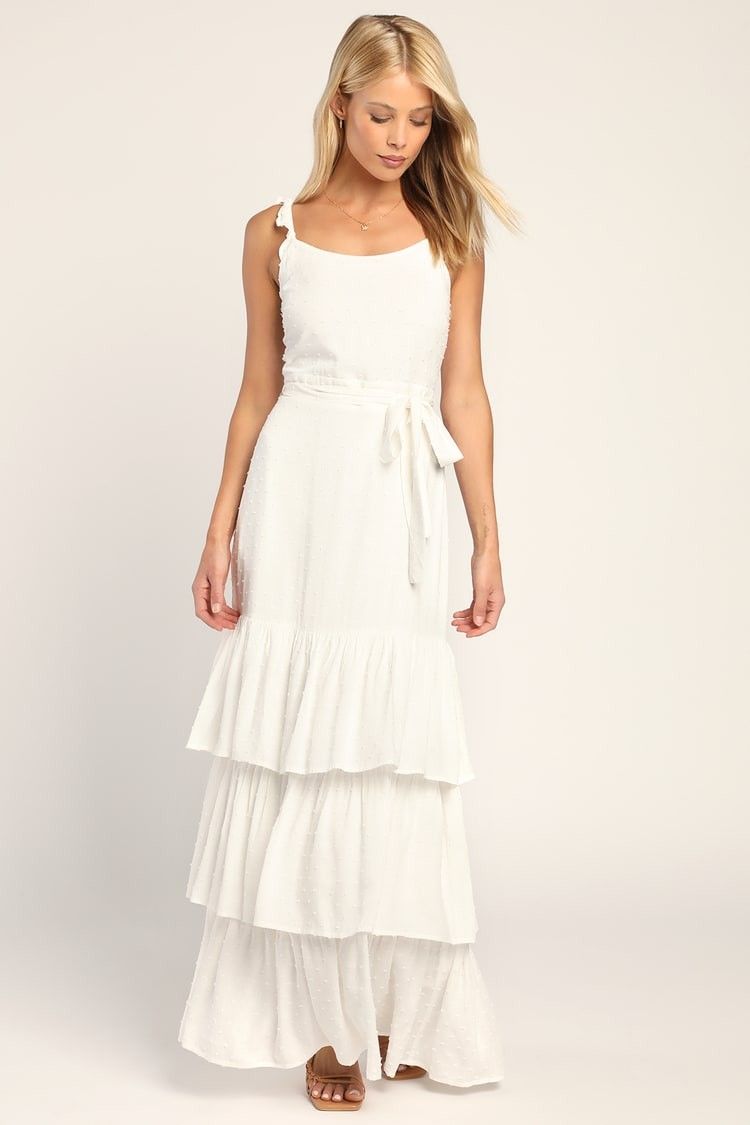 Romantic Dreams White Ruffled Tiered Swiss Dot Maxi Dress - Bride To Be  | Lulus (US)