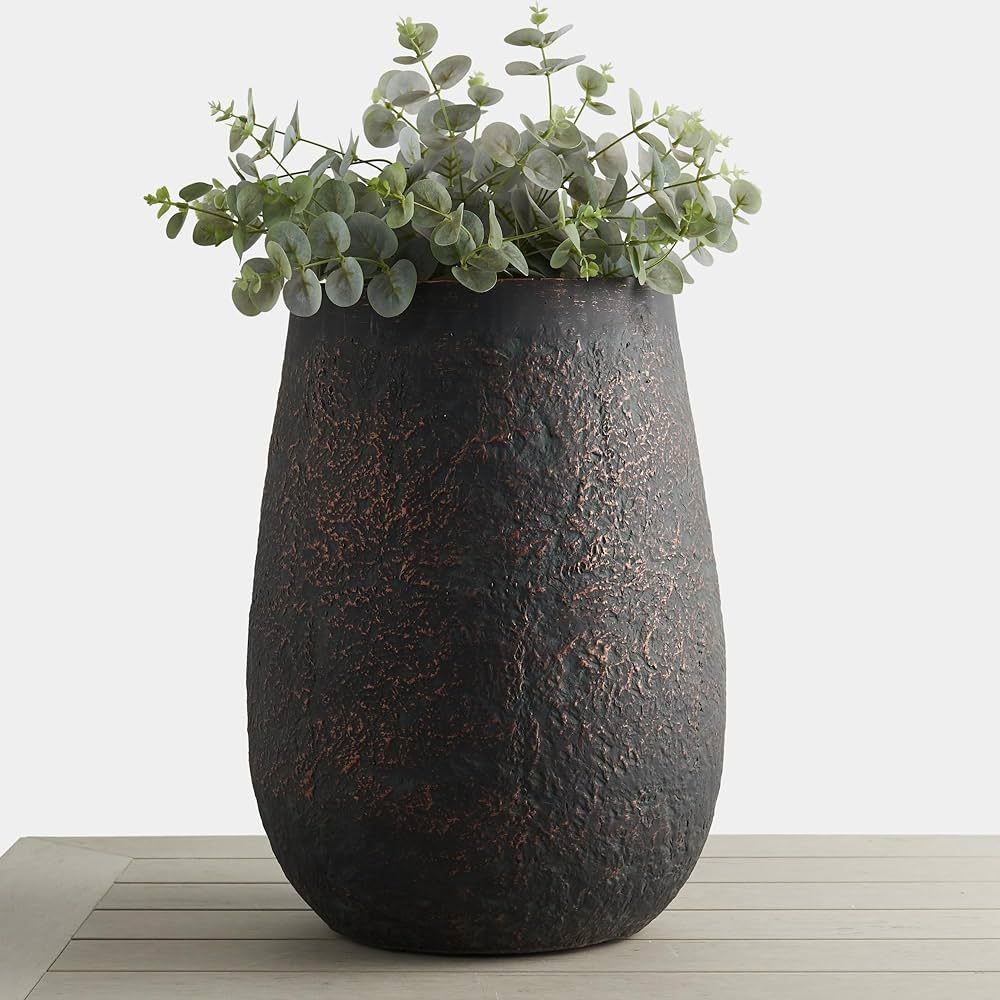 20" H Weathered Concrete Tall Planter, Black Large Outdoor Indoor Decorative Flower Pot with Drai... | Amazon (US)