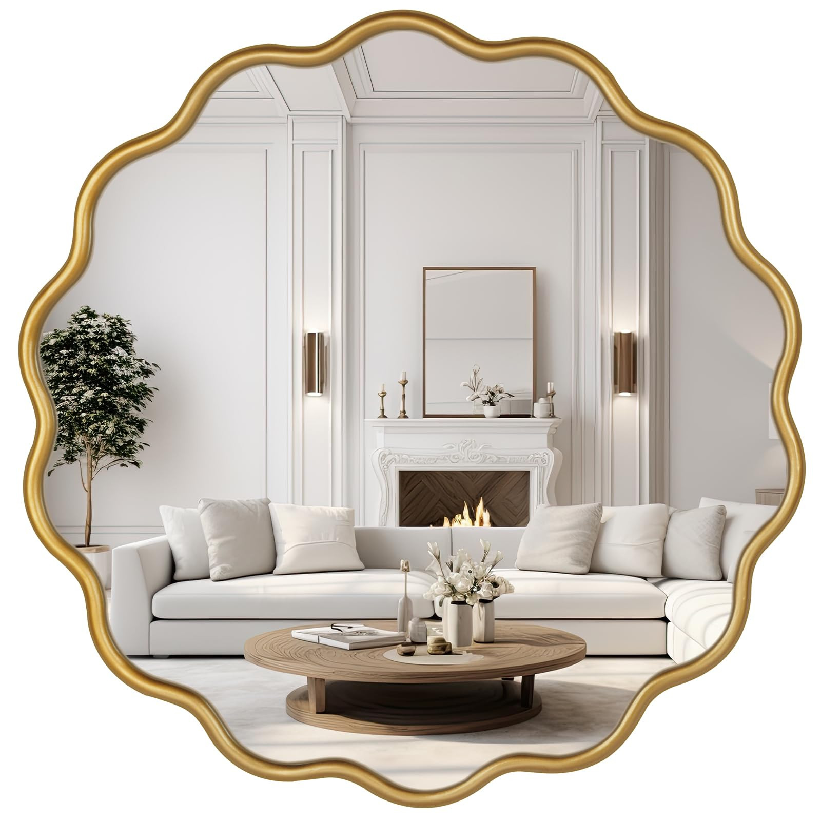 Round Wavy Mirror for Wall 22 Inch Decorative Modern Gold Round Mirror for Bathroom, Living Room,... | Amazon (US)
