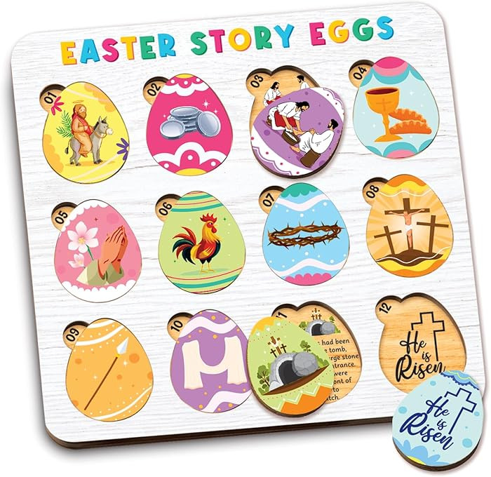 Easter Story Eggs - Resurrection Eggs Easter Story - 12 Wooden Egg Puzzle with Matching Religious... | Amazon (US)