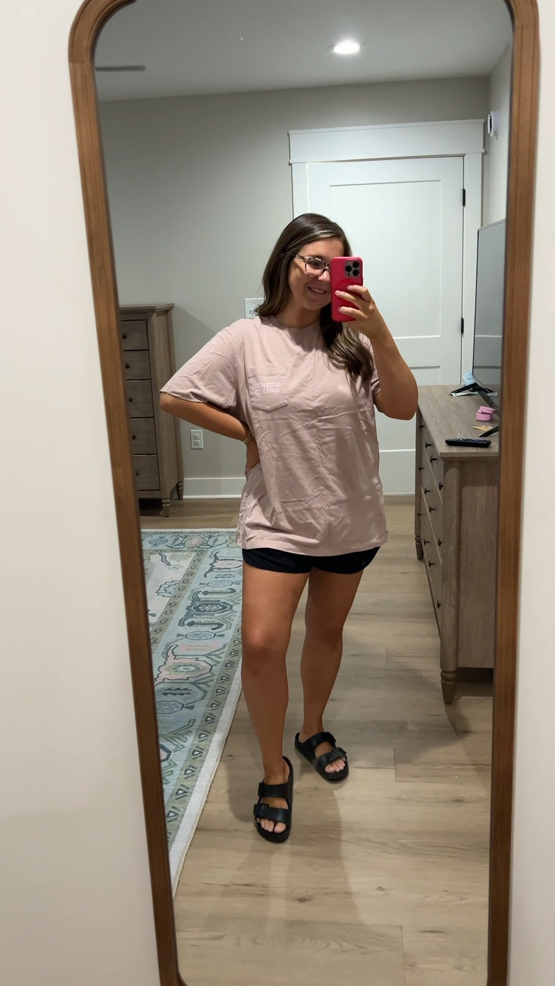 Comfy girl era ✨ athletic shorts + oversized tee + Birks = my weekend uniform 🖤 linked the easiest throw-on-and-go pieces for summer 👇 #LTKunder50 #LTKeveryday