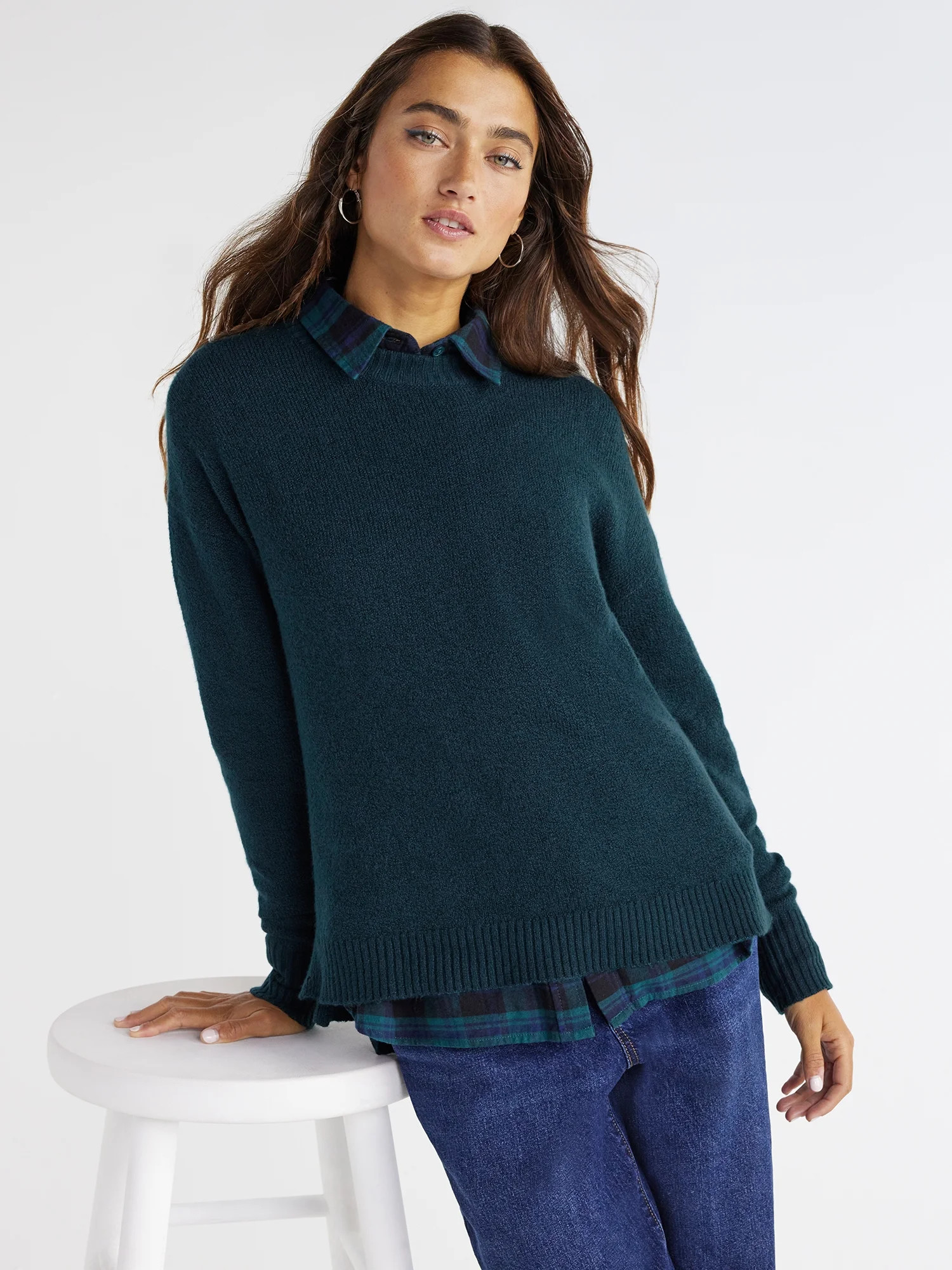 Time and Tru Women's Side Button Crew Neck Sweater, Midweight, Sizes XS-XXXL - Walmart.com | Walmart (US)