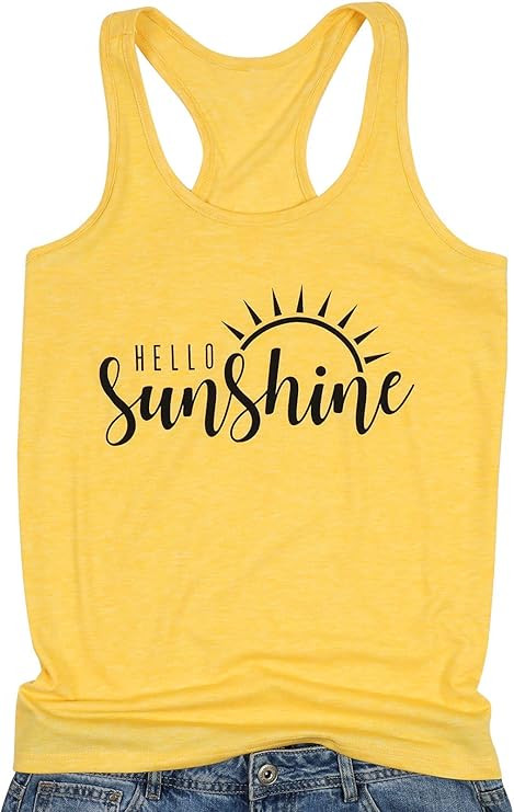 Hello Sunshine Tank Tops for Women Summer Sleeveless Graphic Print T Shirt Nature Shirt Vacation ... | Amazon (US)