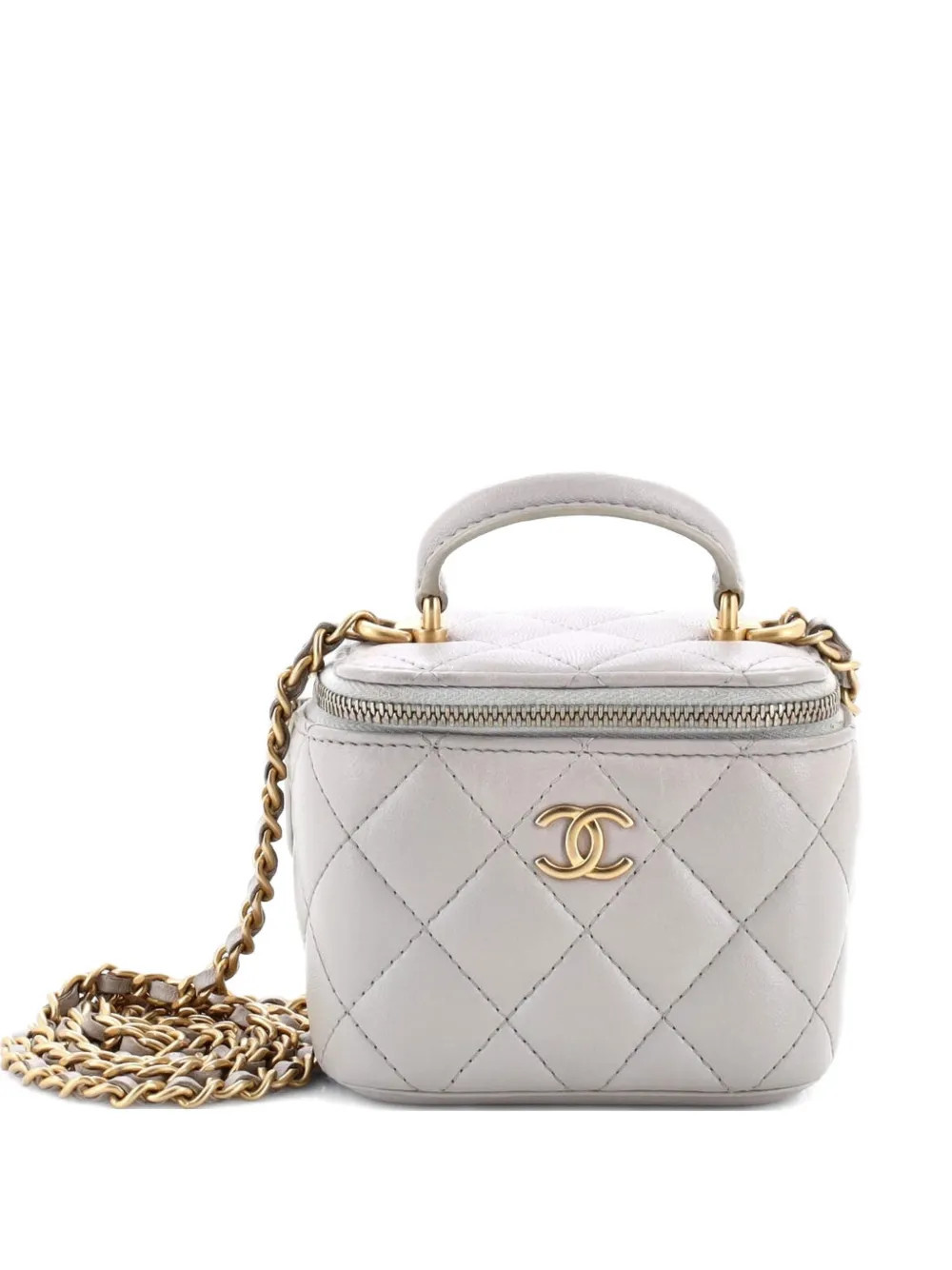 CHANEL Pre-Owned Classic Top Handle Vanity Case with Chain Quilted Lambskin Mini crossbody bag - Grey | Farfetch Global
