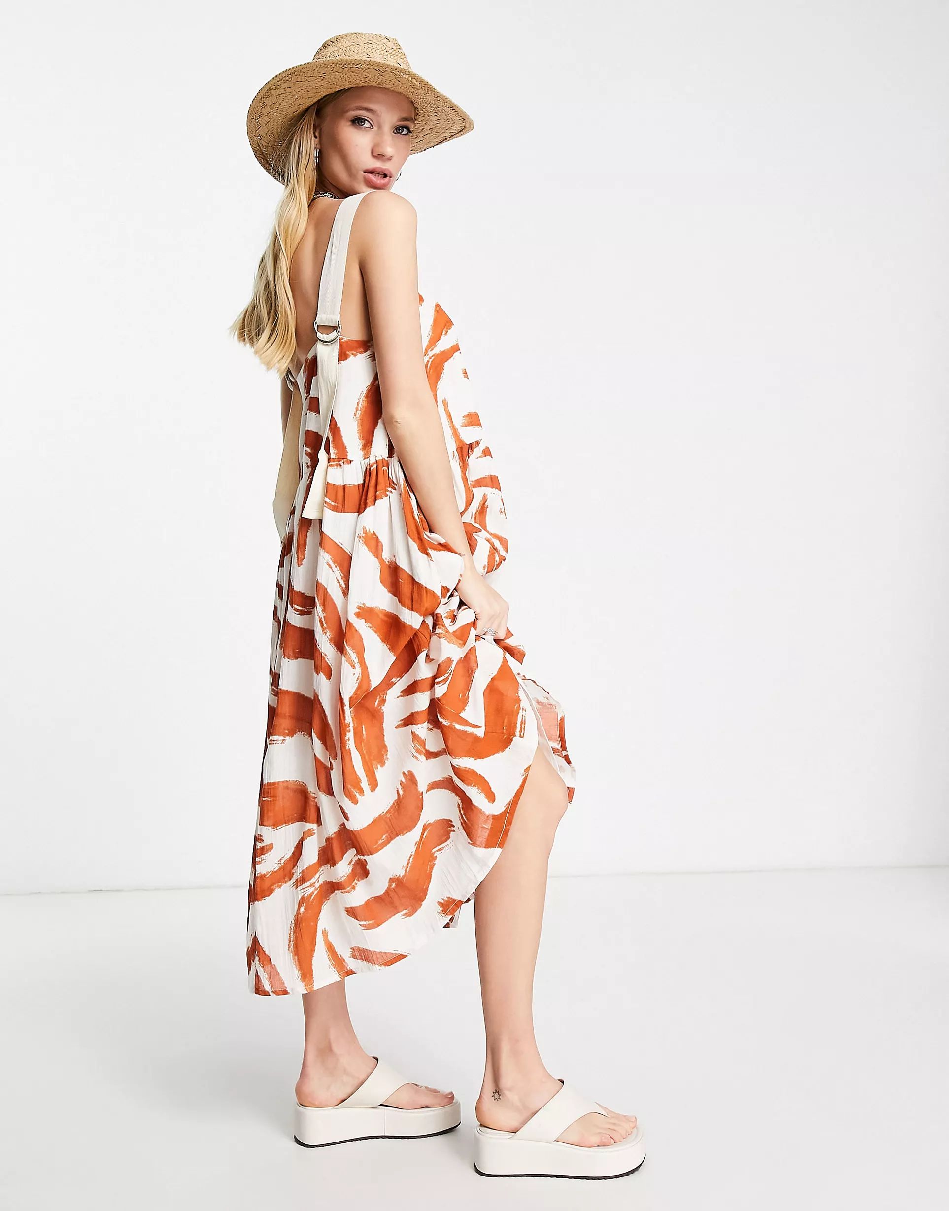ASOS DESIGN button up midi sundress in abstract print with grosgrain straps | ASOS (Global)