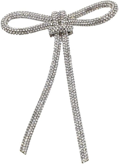 Rhinestone Bow Brooch Pin for Women Long Tassel Lapel Pins Elegant Crystal Bowknot Corsage for Dr... | Amazon (US)