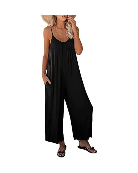 Dokotoo Women's Loose Sleeveless Jumpsuits Adjustable Spaghetti Strap Stretchy Long Pant Romper J... | Amazon (US)