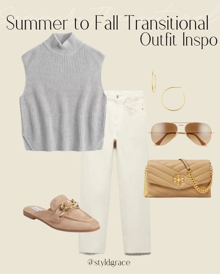 Summer to Fall transitional outfit inspo 🤍

Sweater outfit, early fall outfit, white denim outfit, Fall outfit, brown loafers 

#LTKstyletip #LTKunder100 #LTKFind