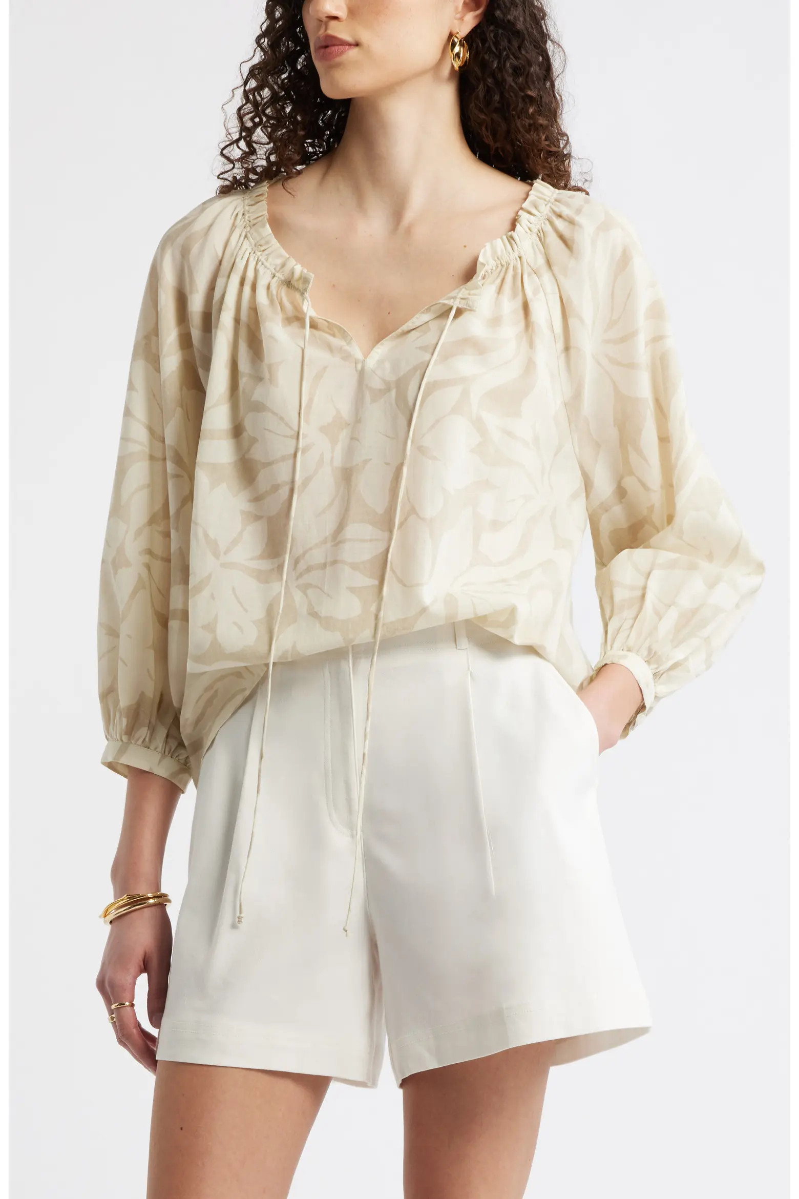 Ruffle Neck Tie Front Top (Women) | Nordstrom | Nordstrom
