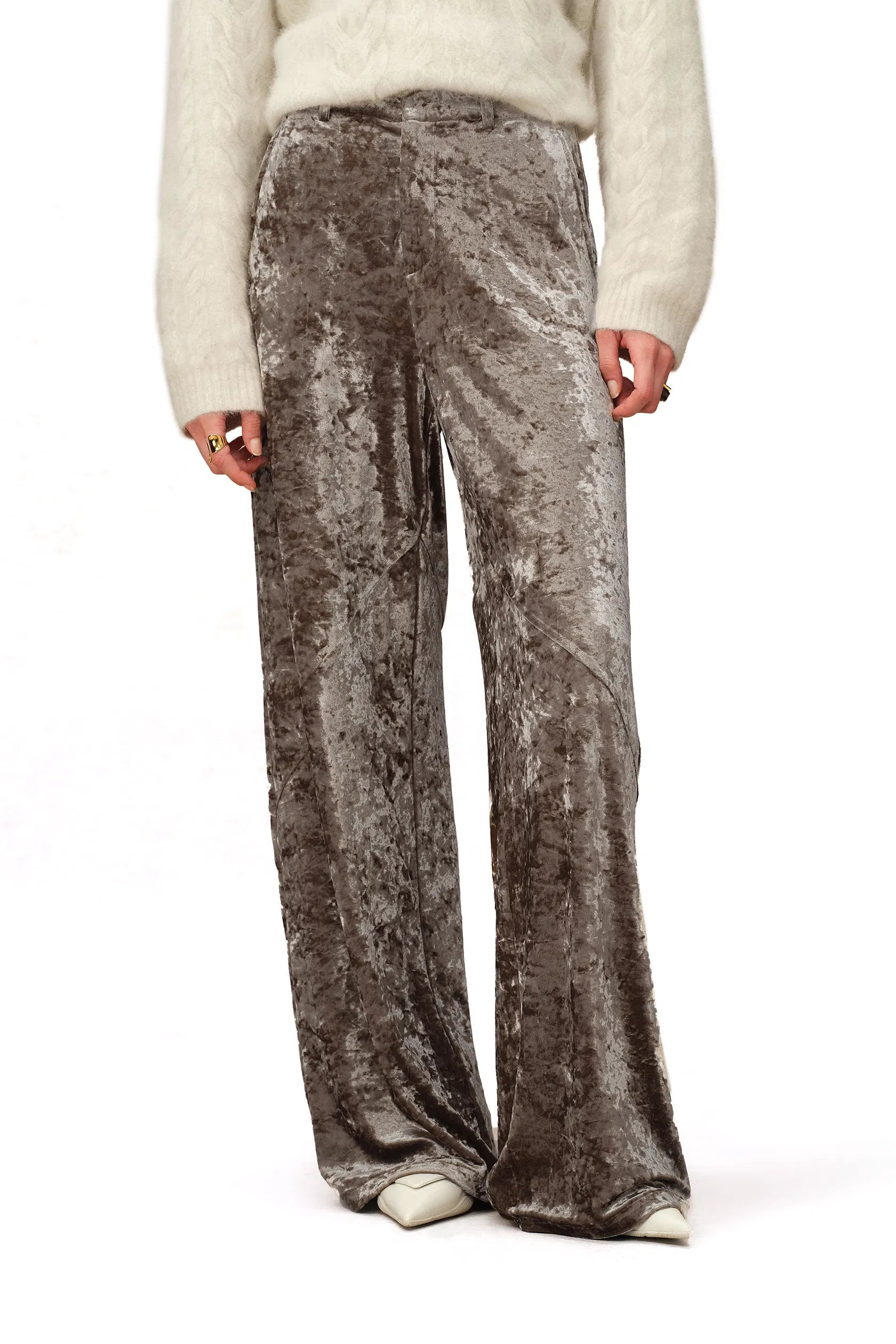 Shining Velvet Straight Leg Trousers in Ice Velvet | Fabrique