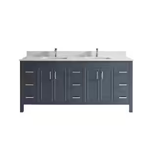 Dawlish 75 in. W x 22 in. D Vanity in Pepper Gray with Solid Surface Vanity Top in White with Whi... | The Home Depot