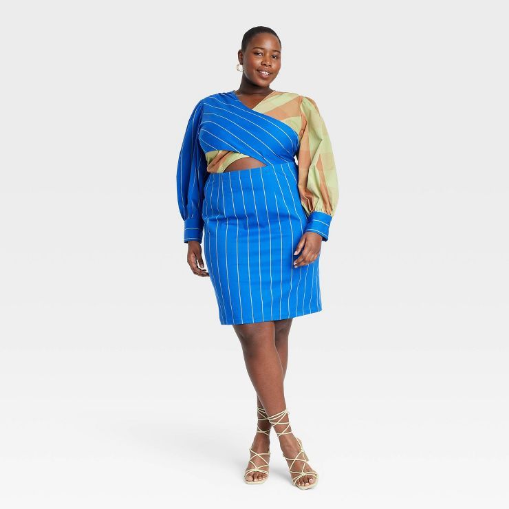 Black History Month Target x Sammy B Women's Long Sleeve A-Line Dress - Blue Gingham Checkered | Target