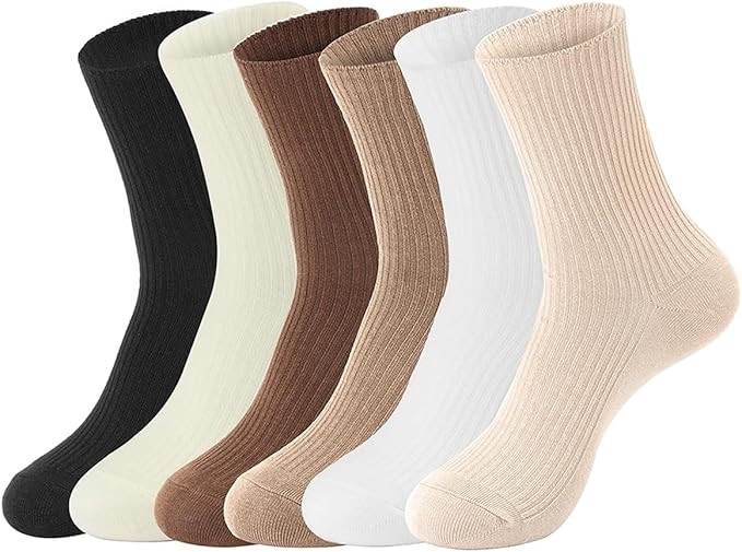 Women Crew Socks Neutral Cotton Athletic Socks Ankle High for Women Girls Ladies Clothes 6 Pairs | Amazon (US)