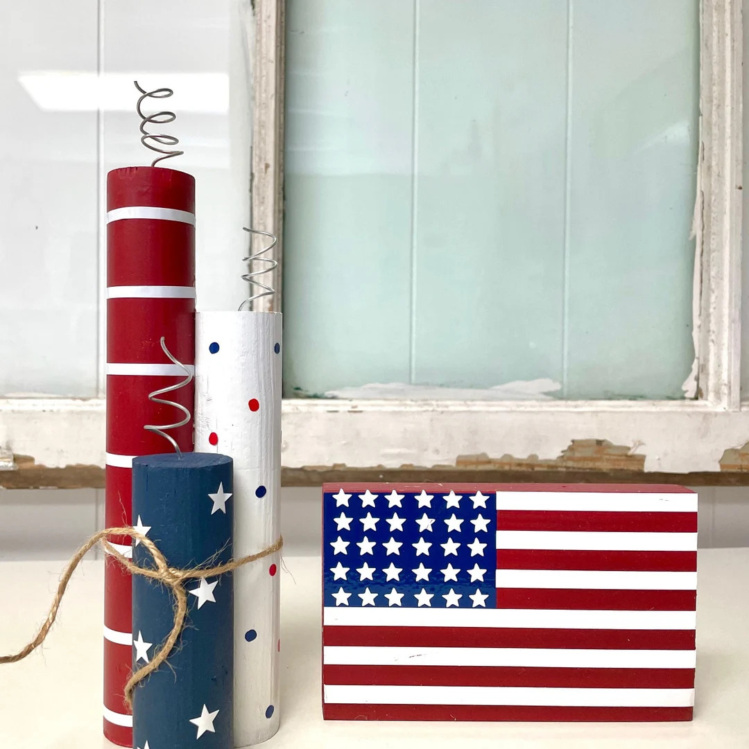 Wood Firecrackers for 4th of July, Book Stack, Party Decor, Wooden Flag, Happy Fourth of July Sig... | Etsy (US)