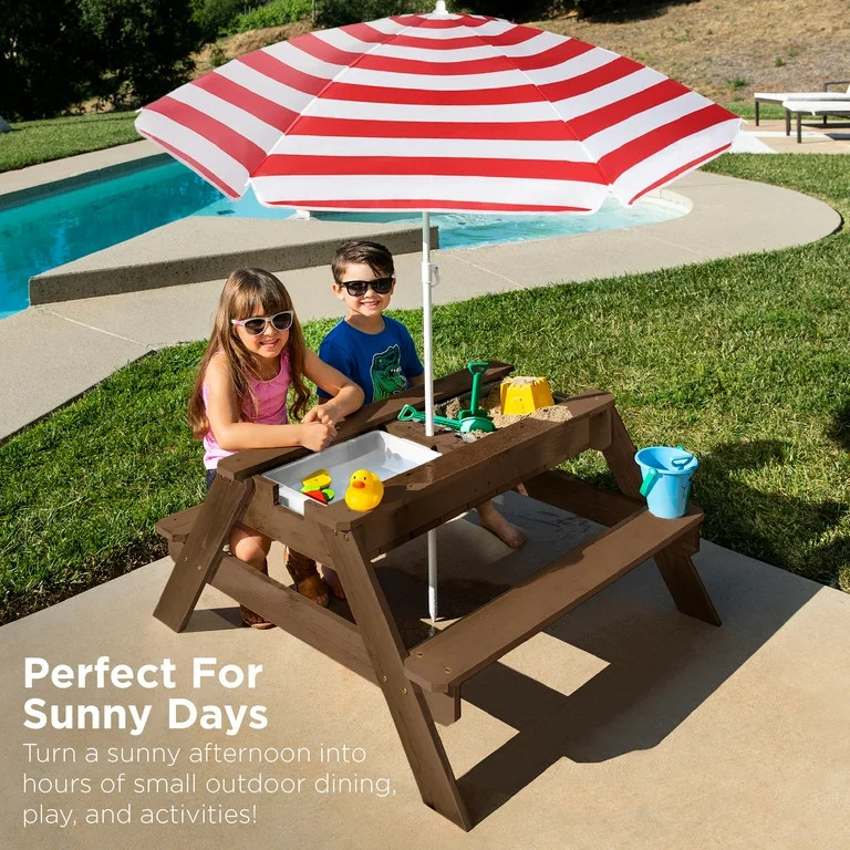Best Choice Products Kids 3-in-1 Outdoor Convertible Activity Sand & Water Picnic Table w/ Umbrel... | Walmart (US)