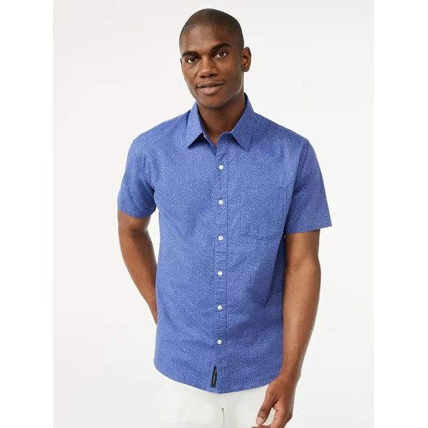 Free Assembly Men's Cotton Linen Print Shirt with Short Sleeves - Walmart.com | Walmart (US)
