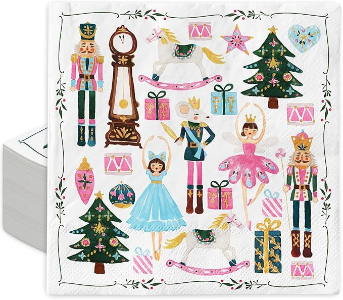 AnyDesign 80 Pack Christmas Paper Napkins Pink Nutcracker Disposable Napkins Watercolor Luncheon ... | Amazon (US)