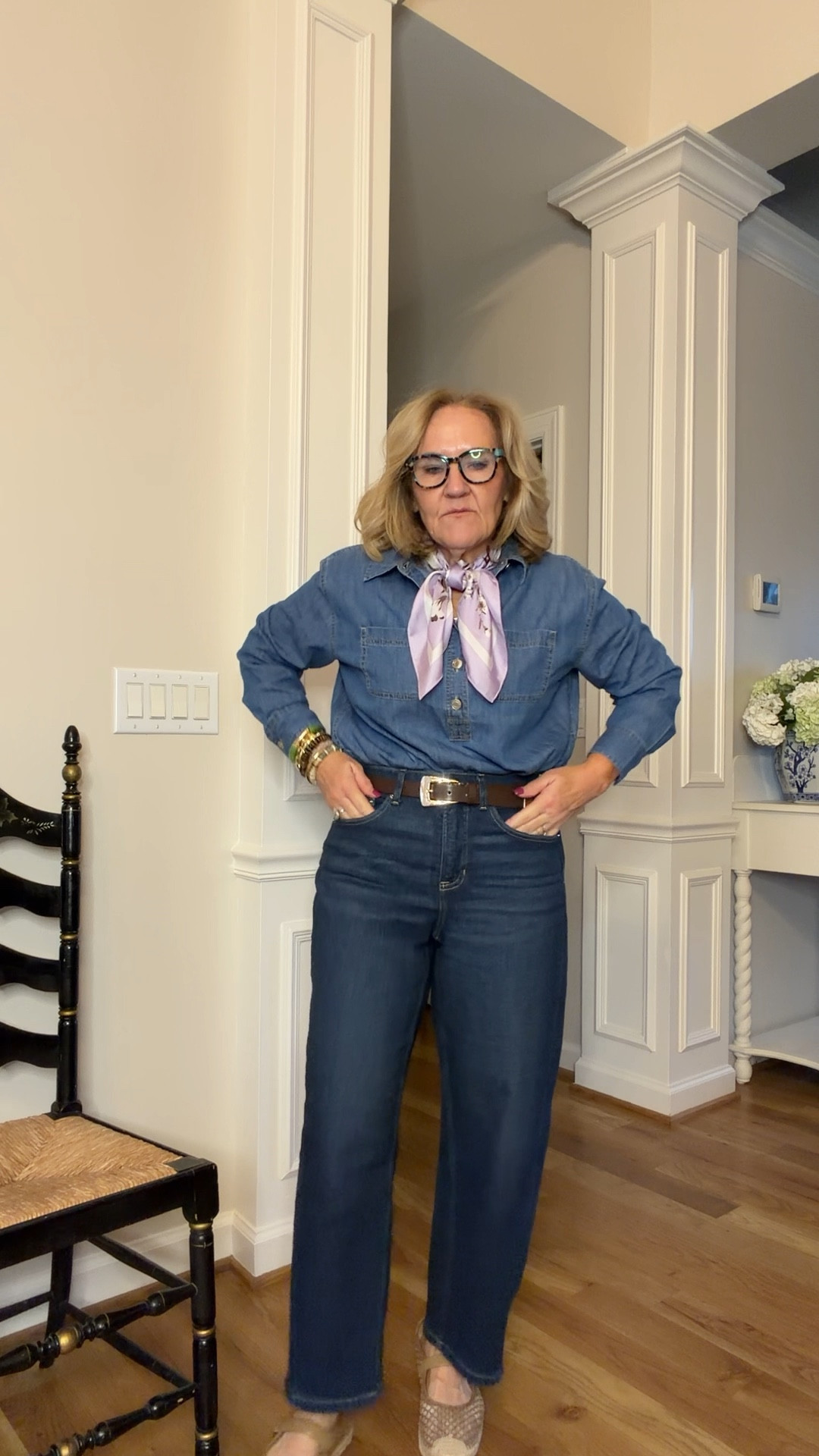 Spanx barrel jeans size medium petite. They have a functional button and fly and they’re 30% off this weekend.
Denim shirt, size medium petite
This print from LOFT is super pretty. I’ll link some of the things that are available, including the scarf.
I love these shoes. These are going to be your favorite spring transition shoe and wear them all through summer too.

#LTKSaleAlert #LTKOver40 #LTKootd