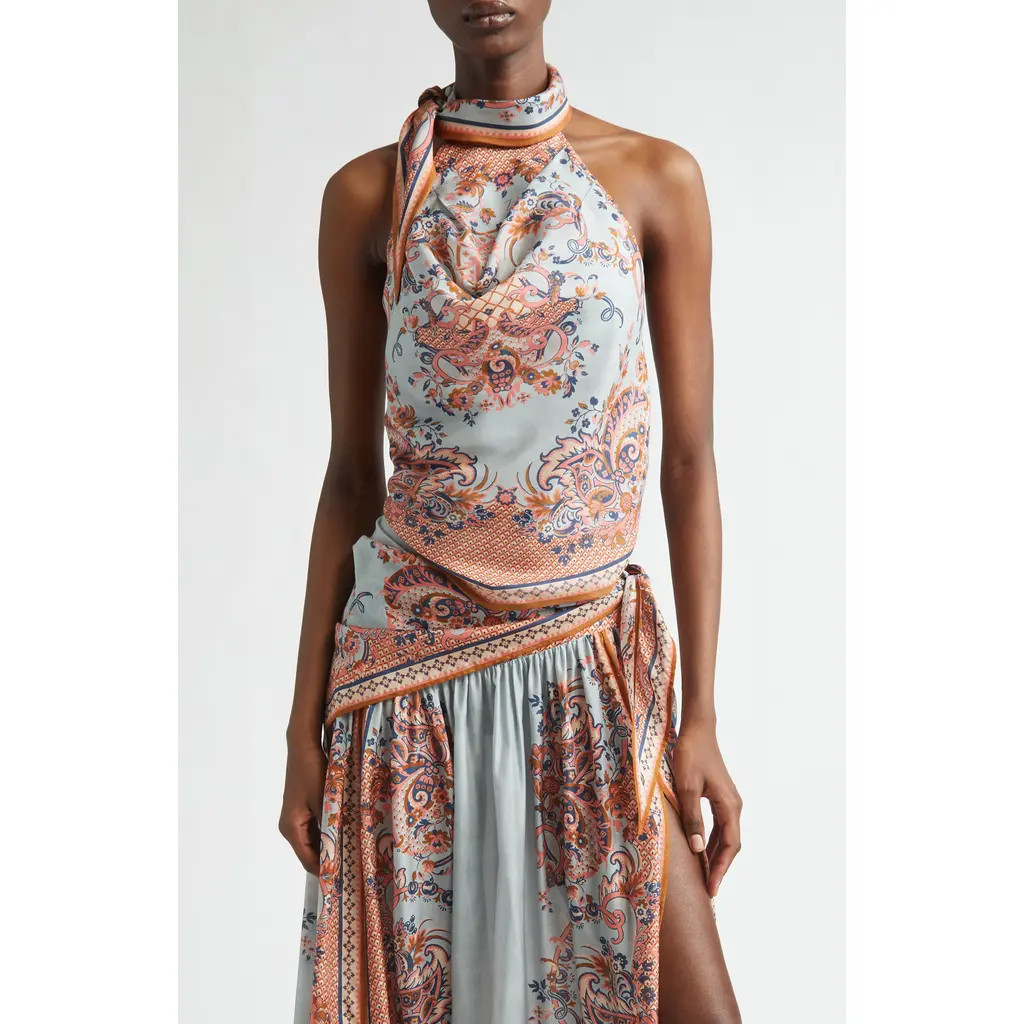 Zimmermann Aster Paisley Scarf Tie Silk Halter Top in Blue Paisley Floral at Nordstrom, Size 1 | Nordstrom