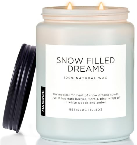 M&SENSE Snow Filled Dreams Large Winter Scented Candles Gifts for Women Men 2 Wick 550g 110 Hour Long Lasting Apple Jasmine Jar Candles Organic Non Toxic Winter Candle Gifts for Christmas Holiday | Amazon (UK)
