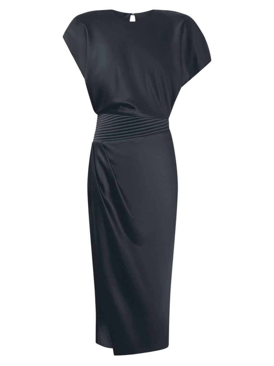 Bond Satin Pleated Asymmetric Midi-Dress | Saks Fifth Avenue
