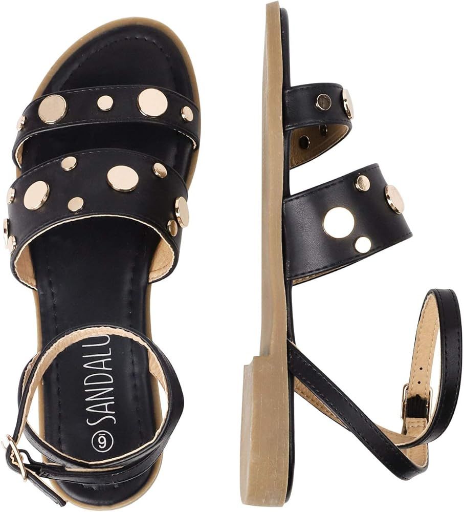 SANDALUP Rivets Studded Flat Sandals Open Toe Summer's Sandals for Women | Amazon (US)