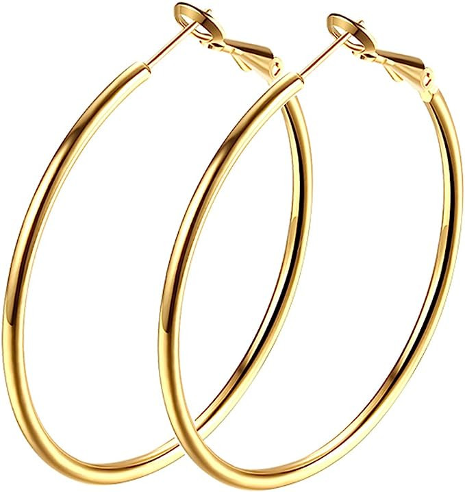 Gold Hoop Earrings, 18K Gold Plated Rounded Hoops Earrings for Women | Amazon (US)