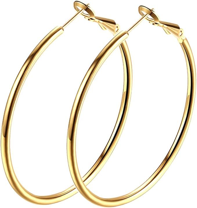 Gold Hoop Earrings, 18K Gold Plated Rounded Hoops Earrings for Women | Amazon (US)