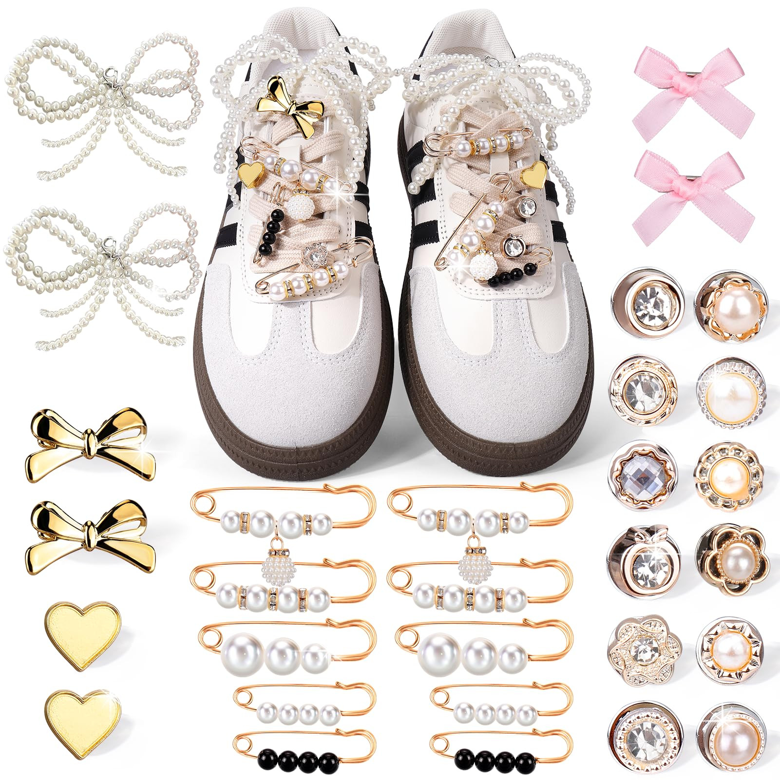 Mity rain 30PCS Charms for Sneakers - Lace Charms Contain Bows/Clips/Pins/Jewelry, Decoration and... | Amazon (US)
