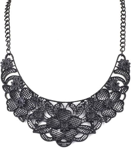 Lux Accessories Black Plated Jet Filigree Statement Necklace | Amazon (US)