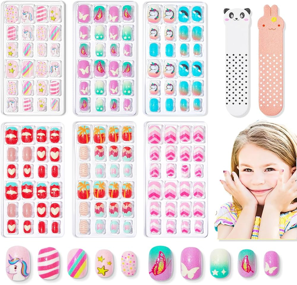 Modelones Press on Nails for Kids 144Pcs 6 Pack Children Acrylic Fake Nails Pre-glue Full Cover G... | Amazon (US)